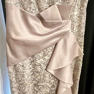 Dusty Rose Satin & Lace Wedding Dress with Draped Ruffle